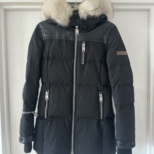 Nicole Benisti Black Down Puffer Jacket with Real Fox Fur Hood